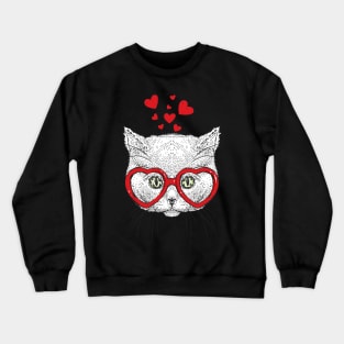 Cat Sunglasses Heart Funny Cute Kitten Valentine Gift Crewneck Sweatshirt